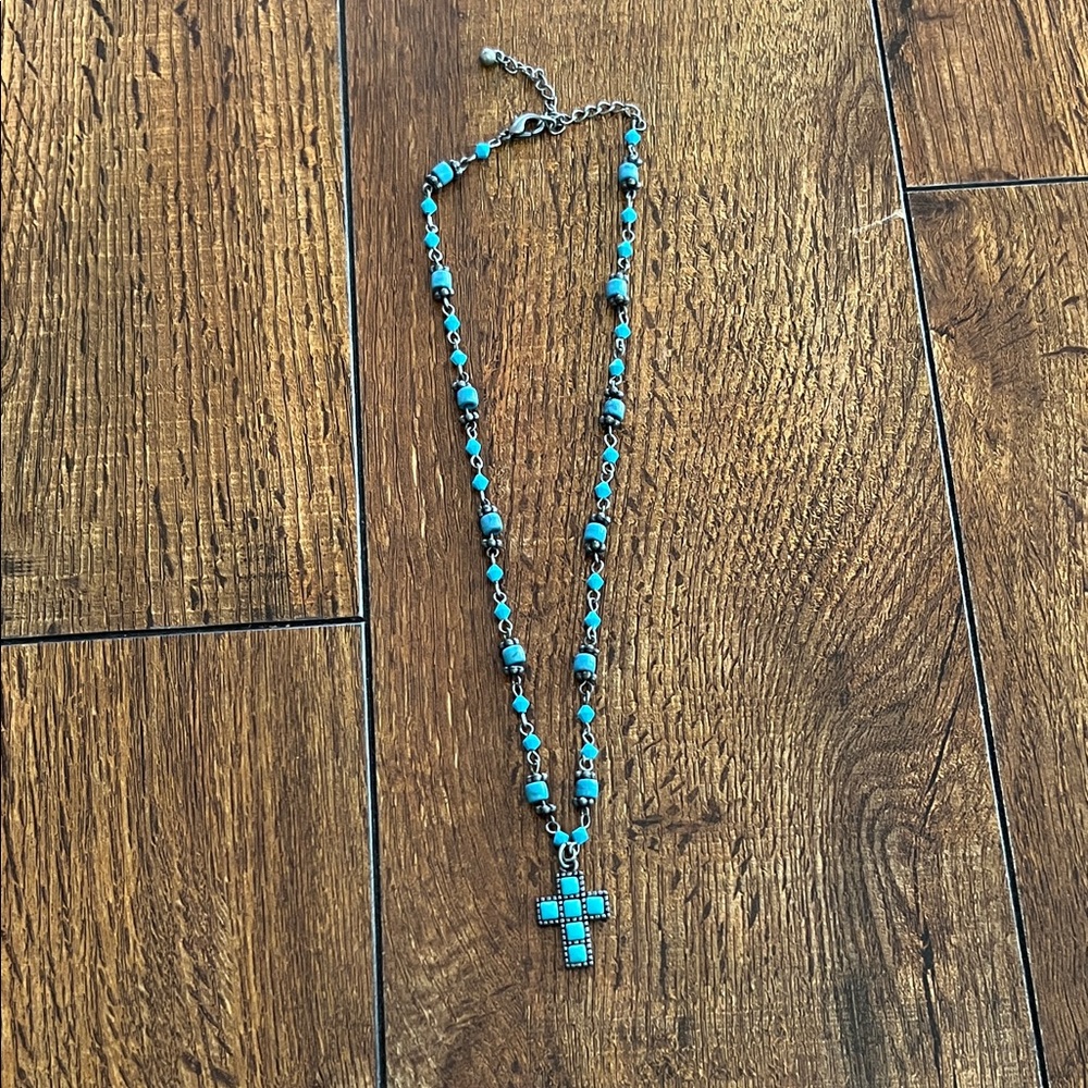 Turquoise Beaded Cross Necklace